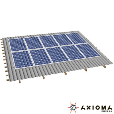 Система креплений на 10 панелей параллельно крыше, алюминий 6005 Т6 и нержавеющая сталь А2, AXIOMA energy