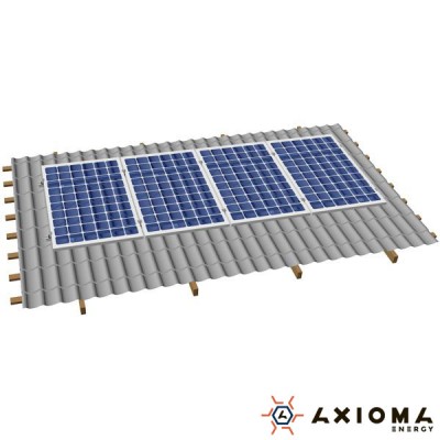 Система креплений на 4 панели параллельно крыше, алюминий 6005 Т6 и нержавеющая сталь А2, AXIOMA energy