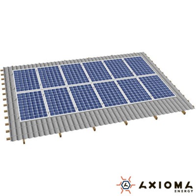 Система креплений на 12 панелей параллельно крыше, алюминий 6005 Т6 и нержавеющая сталь А2, AXIOMA energy