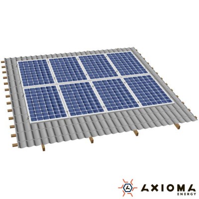 Система креплений на 6 панелей параллельно крыше, алюминий 6005 Т6 и оцинкованная сталь, AXIOMA energy