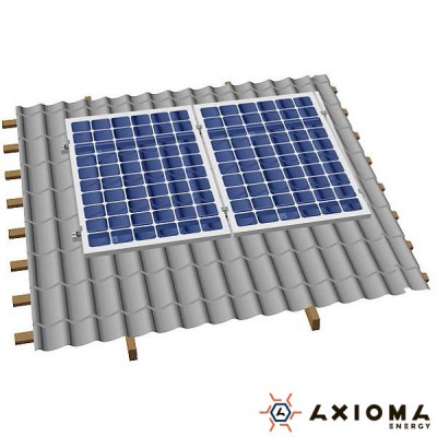 Система креплений на 2 панели параллельно крыше, алюминий 6005 Т6 и оцинкованная сталь, AXIOMA energy