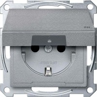 Механизм розетки IP44 с крышкой Merten Shuko, 2 полюса, 16А Алюминий, MTN2314-0460