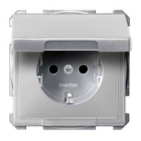 MTN2310-4060 Механизм розетки с крышкой, защитными шторками и заземлением Merten Shuko, 2 полюса, 16А Алюминий