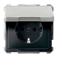 MTN2314-4146 Механізм розетки з кришкою, IP44 Merten Shuko, 2 полюса, 16А. Колір Сталь