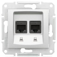 ⚡SDN4800160 Компьютерная розетка двойная UTP RJ45 кат.6e неэкранированная Sedna. Цвет Алюминий