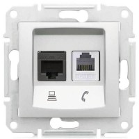 ⚡SDN5200160 PC + телефонная розетка RJ11 + RJ45, кат. 6, неэкранированная Sedna. Цвет Алюминий
