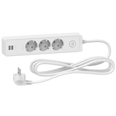 Подовжувач 3 гнізда з заземленням+2 USB, 3м Unica New білий (ST943U3W)