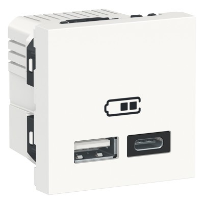 Подвійна USB розетка Unica New тип A + C 2.4 А біла (NU301818)