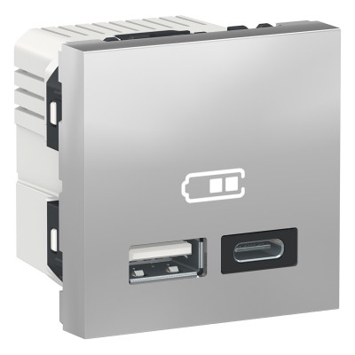 Подвійна USB розетка Unica New тип A + C 2.4 А алюміній (NU301830)