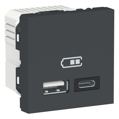 Подвійна USB розетка Unica New тип A + C 2.4 А антрацит (NU301854)