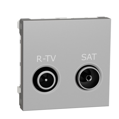 Розетка R-TV SAT одинарная 2 модуля Unica New алюминий (NU345430)
