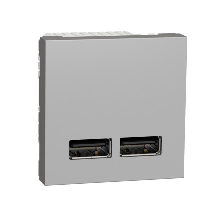 Розетка USB двойная 2.1А 2 модуля Unica New алюминий (NU341830)
