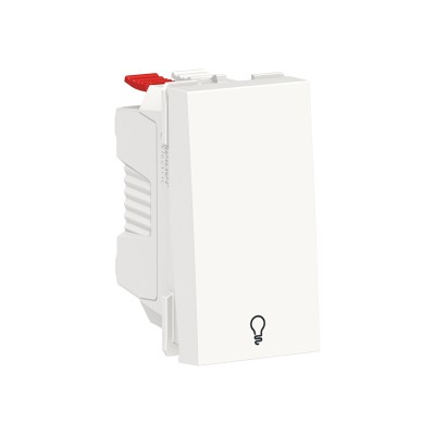 Выключатель одноклавишный кнопочный с символом свет 10А 1 модуль Unica New белый (NU310618L)