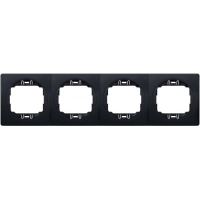 Рамка четырехместная горизонтальная Aling Conel серии EON цвет "мягкий черный" с черной вставкой (E6704.E1E)