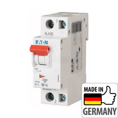 Автоматичний вимикач PL7 Eaton, 10А, 1-полюсний + нейтраль PL7-C10/1N