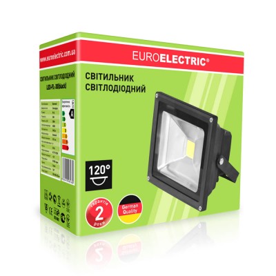 Вуличний LED-прожектор Euroelectric COB 30Вт, 6500K (чорний)