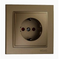 Розетка з заземленням та захисними шторками серії Despina (Mono Electric). Колір Бронза