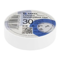⚡Стрічка ізоляційна Takel ПВХ 19мм/30м. Цвет "Білий" (502653б)