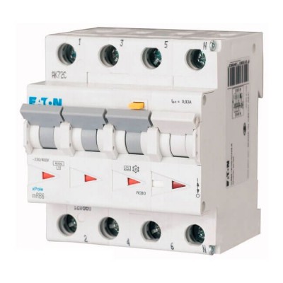 Дифференциальный автоматический выключатель Eaton mRB6, 10А, 3P+N, 30мА, C, тип A (120658)