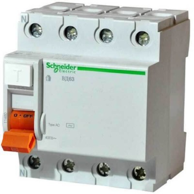 Диференційний вимикач навантаження (ПЗВ) Schneider ВД63 Домовий, 40A, 30мА, 4P (11463)