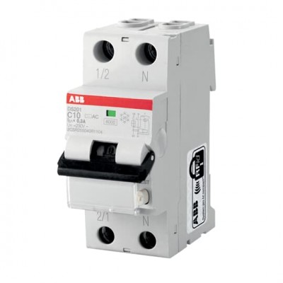 Диференційний автоматичний вимикач ABB DS201, 16A, 10mA, 1P+N, С, тип A (2CSR255140R0164)