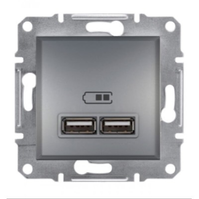 Механизм USB-розетки Asfora 2.1 A (2 входа) сталь (EPH2700262)