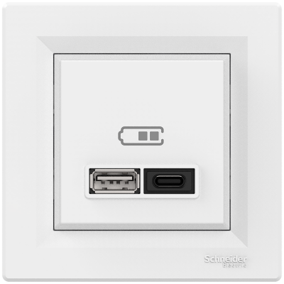 USB розетка А+С 3 А 45 Вт белая Asfora Schneider Electric (EPH2700421)