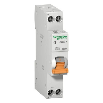Диференційний автоматичний вимикач Schneider Electric АД63 К Домовий, 16А, 30мА, 1P+N, C, тип AC (12522)