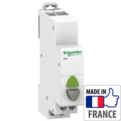 Кнопка управления на DIN-рейку Schneider Electric Acti 9 iPB, простая кнопка с индикатором, 1NO, серая/индикатор зеленый (110-230В) A9E18036