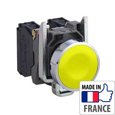 Кнопка с пружинным возвратом Schneider Electric XB4-B, желтая, металлическое основание, 1NO XB4BA51