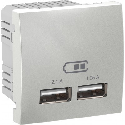 USB-розетка 2.1 A (2 входи) Unica Schneider Electric (Колір "Алюміній")