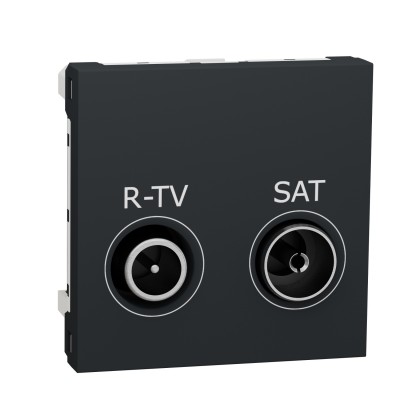 Розетка R-TV SAT проходная 2 модуля Unica New антрацит (NU345654)