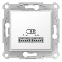 ⚡USB-розетка 2.1А серии Sedna (2 входа). Цвет Белый (SDN2710221) ⚡USB-розетка 2.1А серии Sedna (2 входа). Цвет Белый (SDN2710221)