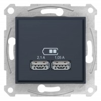 ⚡USB-розетка 2.1А серии Sedna (2 входа). Цвет Графит (SDN2710270) ⚡USB-розетка 2.1А серии Sedna (2 входа). Цвет Графит (SDN2710270)