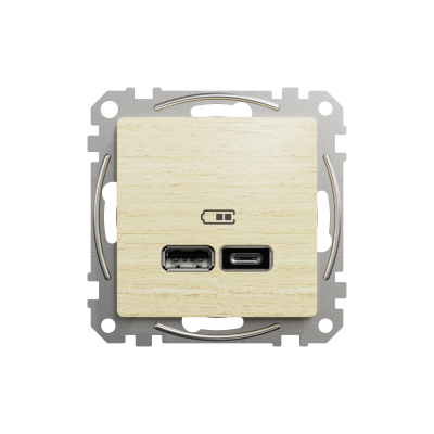 Двойная USB-розетка типа А+С береза Sedna Design & Elements (SDD180402)