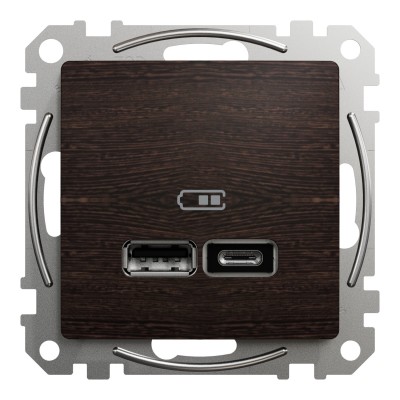 Двойная USB-розетка типа А+С венге Sedna Design & Elements (SDD181402)