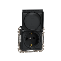 ⚡Розетка з заземленням, кришкою та шторками IP44 чорна Sedna Design & Elements (SDD214024)