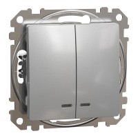 ⚡Двухклавишный выключатель с синей LED подсветкой алюминий Sedna Design & Elements (SDD113105L)