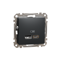 ⚡USB розетка тип A+C 2,4A черная Sedna Design Schneider Electric (SDD114402)