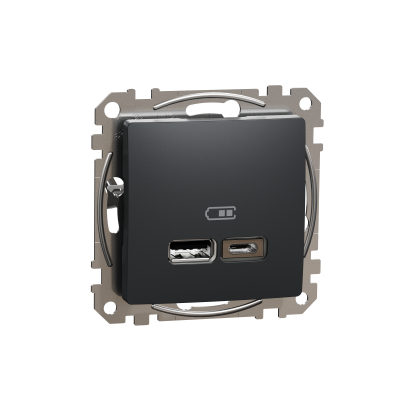 USB розетка тип A+C 2,4A чорна Sedna Design Schneider Electric (SDD114402)