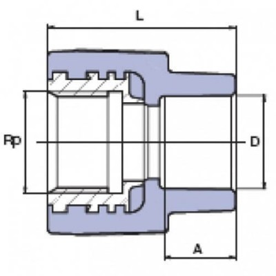 PP-R Переход с металлической внутренней резьбой 1/2”x25мм, Wavin Ekoplastik, SZI02520XX