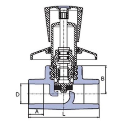 PP-R вентиль під штукатурку прохідний с металевою рукояткою під трубу 20мм, Wavin Ekoplastik, SVEPLR020X