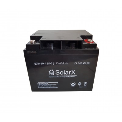 Акумуляторна батарея SolarX SXA 40-12, 40 ампер-часів, 12 вольт (технологія AGM)