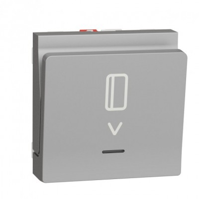 Выключатель карточный с подсветкой 10А 2 модуля Unica New алюминий (NU328330)