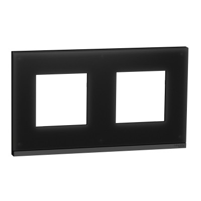 Рамка 2-х постовая горизонтальная Unica New черное стекло/антрацит (NU600486)